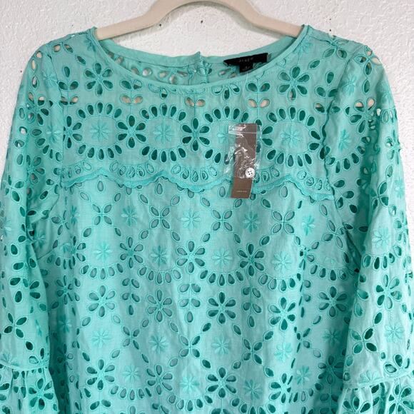 J Crew Dress Womens 4 Embroidered Eyelet Shift Scallop Hem Bell Sleeve Chic NEW - Picture 5 of 12